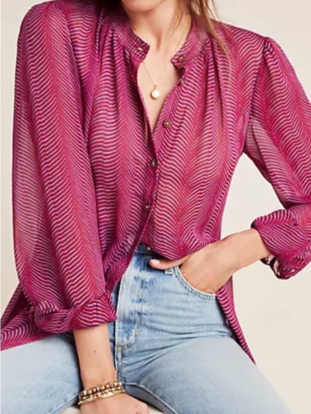 Anthropologie Fuchsia Chevron Long Shirt/Dress